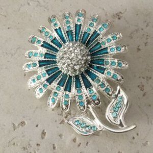 Napier Silver Tone Blue Flower Brooch Pin